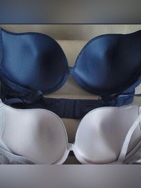 2 Everyday Push-Up Bras - Navy and Light Gray